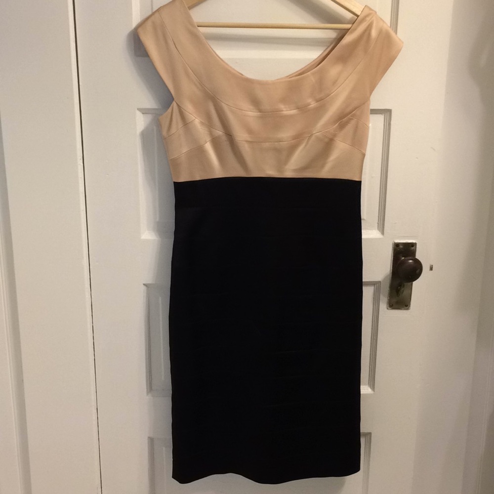 Black and Ivory Colorblock Evening Gown